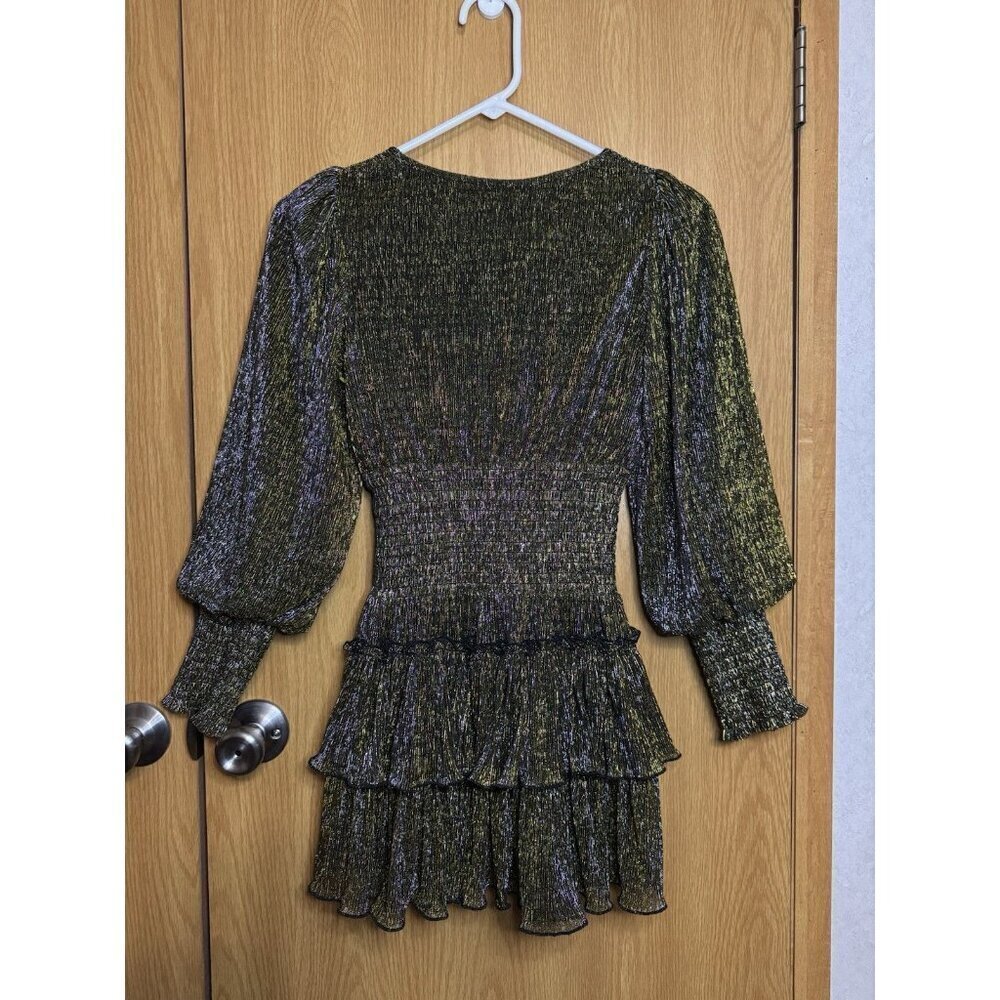 HABITUAL Gold Shimmer Smocked Tiered Party Dress Kids 10 Womans XS Cocktail - Picture 3 of 10